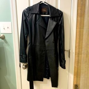 Soft black leather ladies trench coat